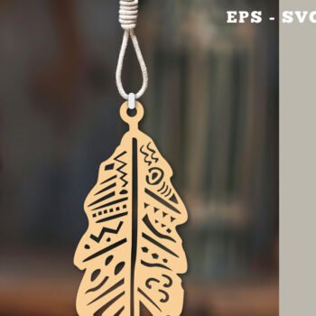 Intra απο ξύλο plywood 3mm-4mm πάχος Στολίδι Boho Leaves Cut  2 Δίασταση 8x8 cm INTRAFABR-112014214 - Image 1