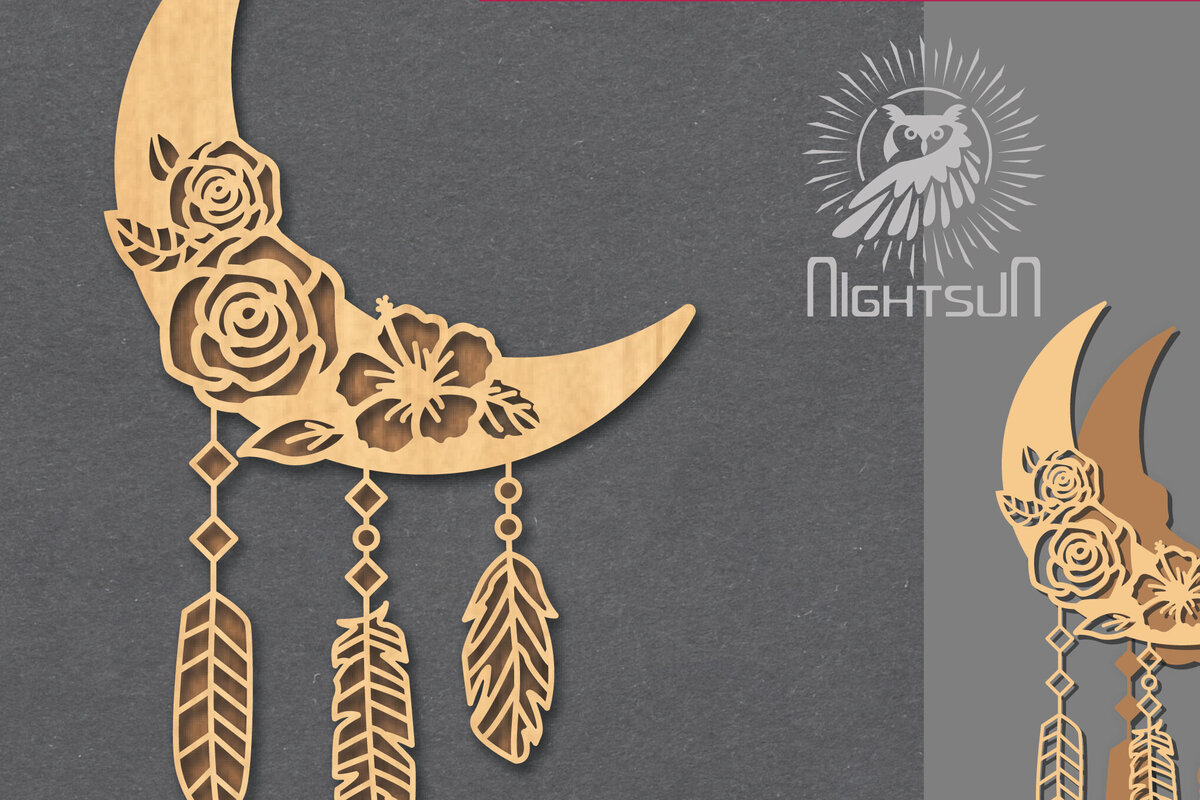 Intra απο ξύλο plywood 3mm-4mm πάχος Boho Moon Decoration 1 Δίασταση 15x15 cm INTRAFABR-121843736