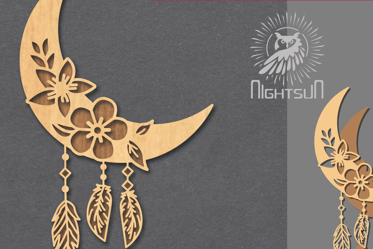 Intra απο ξύλο plywood 3mm-4mm πάχος Boho Moon Decoration 2 Δίασταση 15x15 cm INTRAFABR-121843833 - Image 1