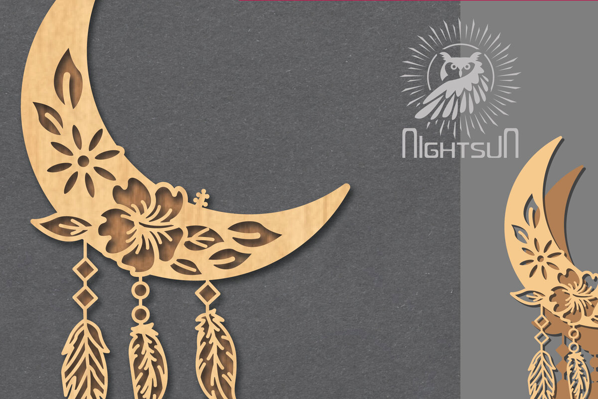 Intra απο ξύλο plywood 3mm-4mm πάχος Boho Moon Decoration 5 Δίασταση 15x15 cm INTRAFABR-121843971 - Image 1