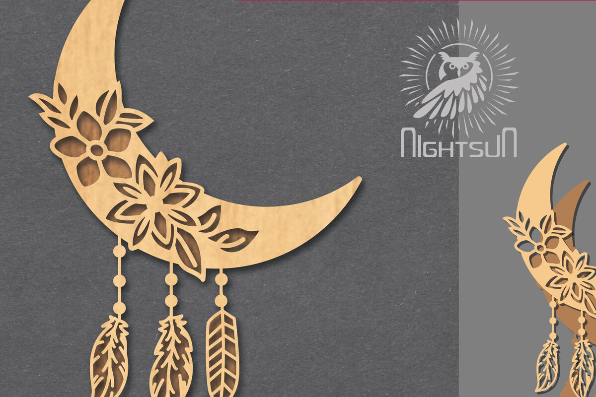 Intra απο ξύλο plywood 3mm-4mm πάχος Boho Moon Decoration 6 Δίασταση 15x15 cm INTRAFABR-121844029 - Image 1