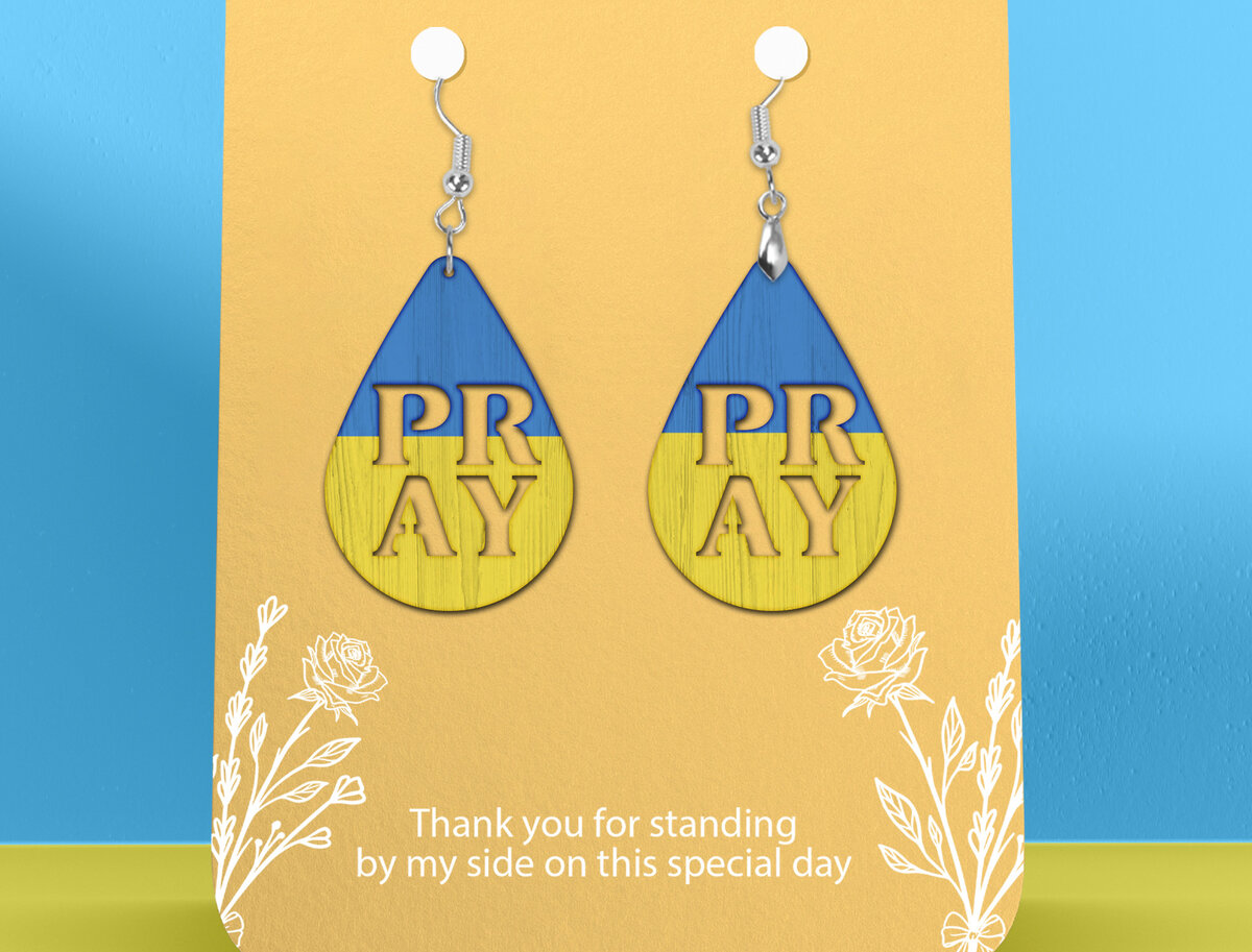 Intra απο ξύλο plywood 3mm-4mm πάχος Boho Pray Ukraine Earrings  Δίασταση 2x2 cm INTRAFABR-26582239