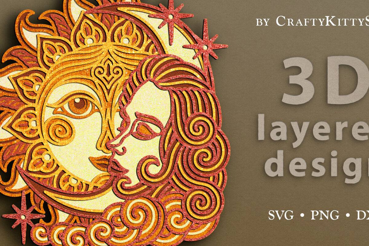 Intra απο ξύλο plywood 3mm-4mm πάχος αποκοπής 3D Layered Boho Sun & Moon Δίασταση 7x7 cm INTRAFABR-62388176