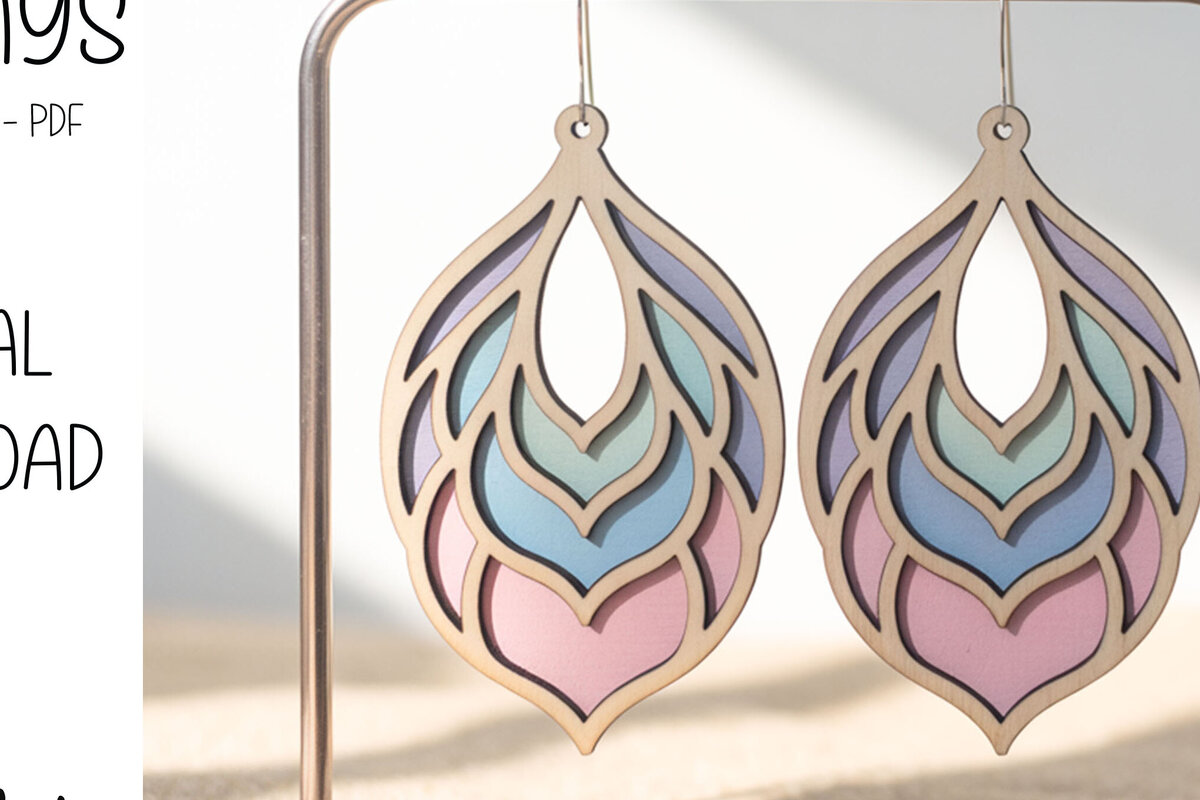 Intra απο ξύλο plywood 3mm-4mm πάχος Σκουλαρίκια Boho Teardrop Layered Δίασταση 3x3 cm INTRAFABR-122379736