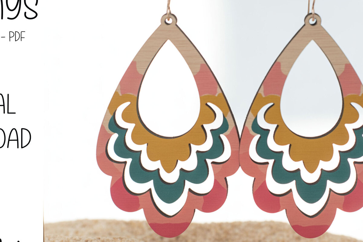 Intra απο ξύλο plywood 3mm-4mm πάχος Σκουλαρίκια Boho Teardrop Scallop Δίασταση 3x3 cm INTRAFABR-122379820