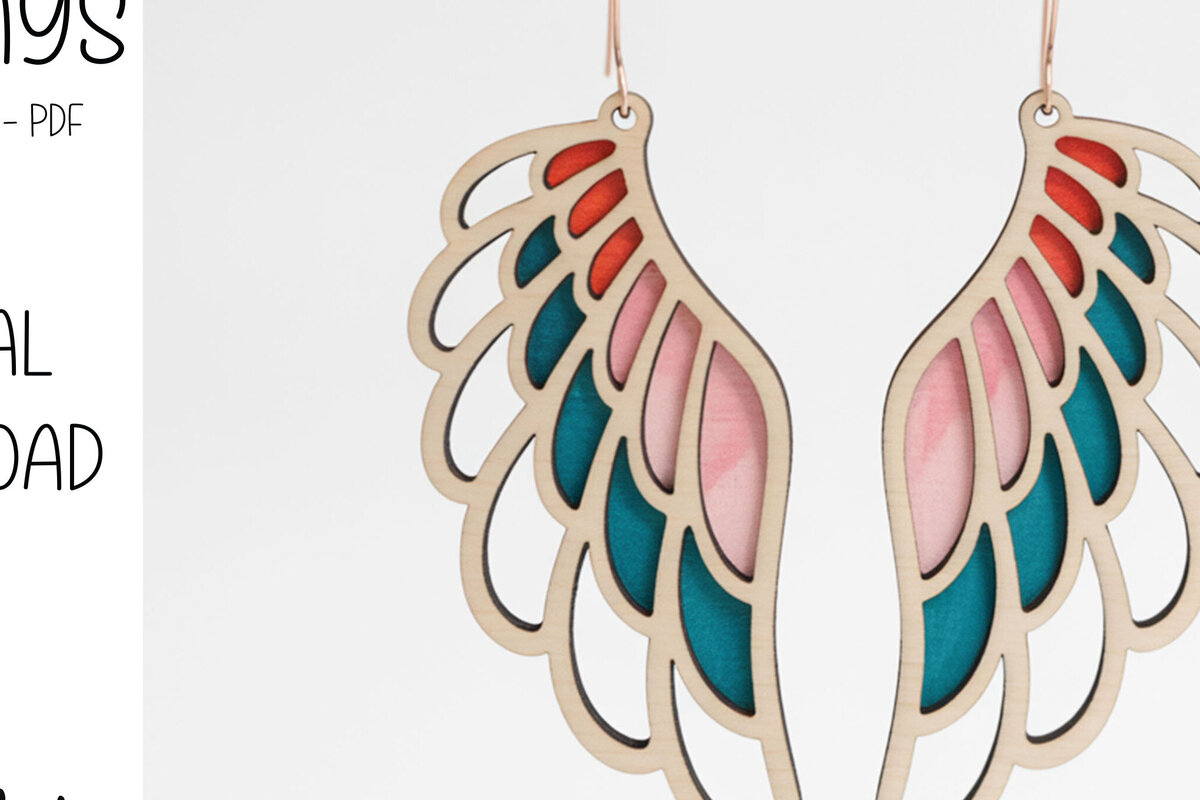 Intra απο ξύλο plywood 3mm-4mm πάχος Σκουλαρίκια Bold Angel Wings Δίασταση 3x3 cm INTRAFABR-123009418