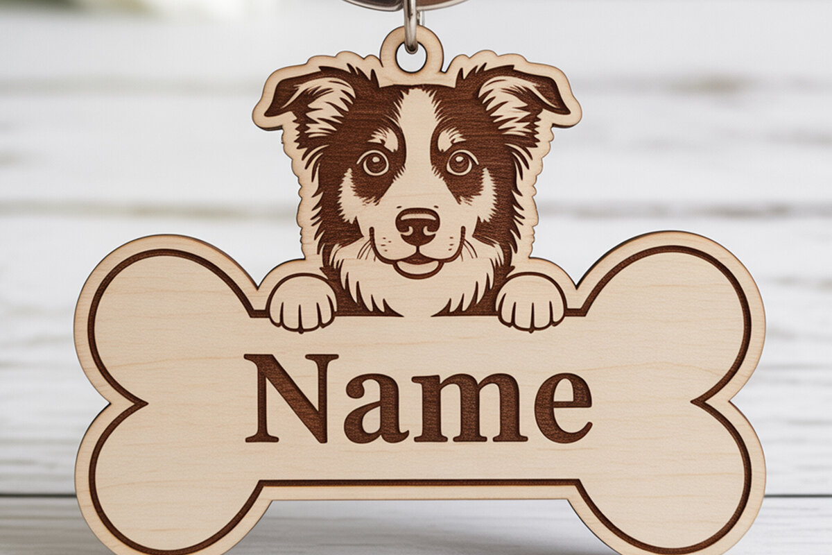 Intra απο ξύλο plywood 3mm-4mm πάχος Μπρελόκ με ετικέτα ονόματος Border Collie Bone Δίασταση 6x6 cm INTRAFABR-121423330