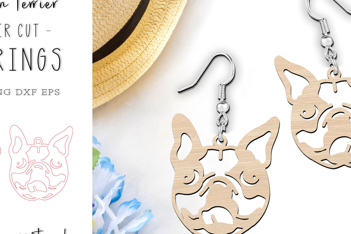 Intra απο ξύλο plywood 3mm-4mm πάχος Σκουλαρίκια Boston Terrier Dog Cut  Δίασταση 1x1 cm INTRAFABR-119663059