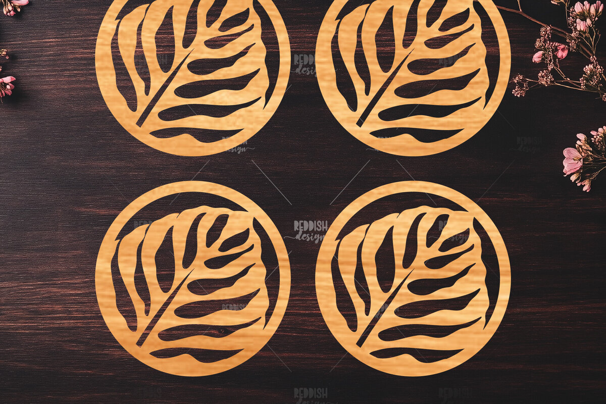 Intra απο ξύλο plywood 3mm-4mm πάχος Botanical Cup Coaster File Cut  SV Δίασταση 15x15 cm INTRAFABR-121341072