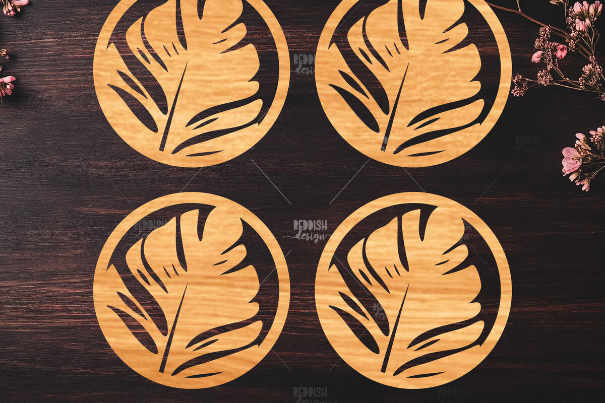 Intra απο ξύλο plywood 3mm-4mm πάχος Botanical Cup Coaster File Cut  Δίασταση 15x15 cm INTRAFABR-121341116