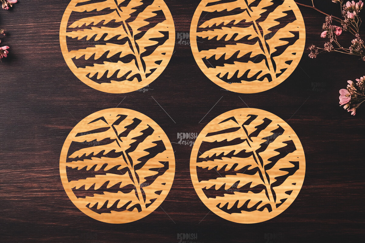Intra απο ξύλο plywood 3mm-4mm πάχος Botanical Cup Coaster File Cut Δίασταση 15x15 cm INTRAFABR-121341157 - Image 1