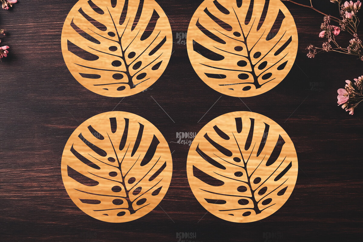 Intra απο ξύλο plywood 3mm-4mm πάχος Botanical Cup Coaster File Cut  Δίασταση 15x15 cm INTRAFABR-121341230