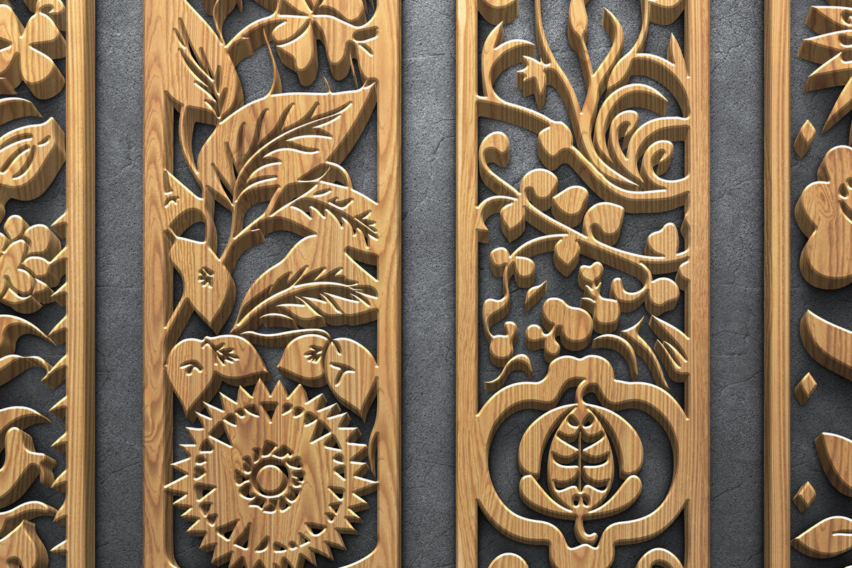 Intra απο ξύλο plywood 3mm-4mm πάχος κοπής με βοτανική λωρίδα με λέιζερ Δίασταση 37x37 cm INTRAFABR-124783542 - Image 2