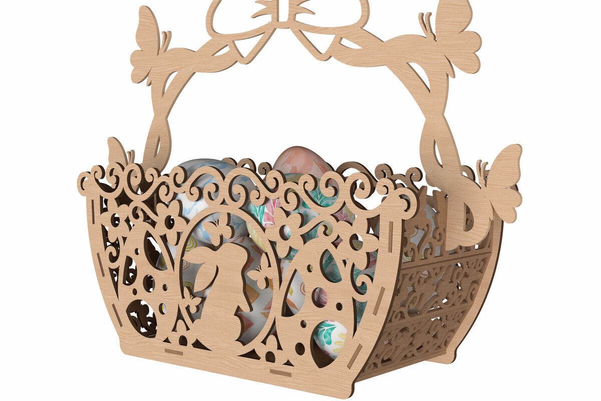 Intra απο ξύλο plywood 3mm-4mm πάχος Πασχαλινό καλάθι με φιόγκο και πεταλούδα Δίασταση 30x20 cm INTRAFABR-114668040