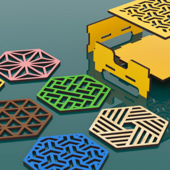 Intra απο ξύλο plywood 3mm-4mm πάχος Boxes Coaster 6 Style  Δίασταση 15x15 cm INTRAFABR-64823407 - Image 3