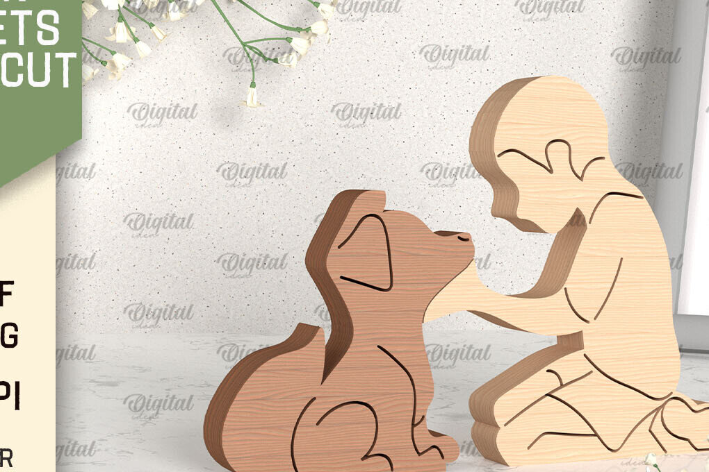 Intra απο ξύλο plywood 3mm-4mm πάχος για αγόρι και σκύλο. Ξύλινο ειδώλιο Δίασταση 30x20 cm INTRAFABR-96277935