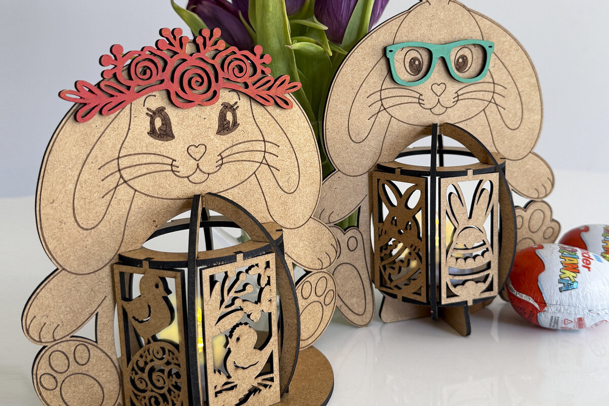 Intra απο ξύλο plywood 3mm-4mm πάχος Κηροπήγια Πασχαλινό Λαγουδάκι για αγόρι &amp; κορίτσι Δίασταση 15x15 cm INTRAFABR-119000745