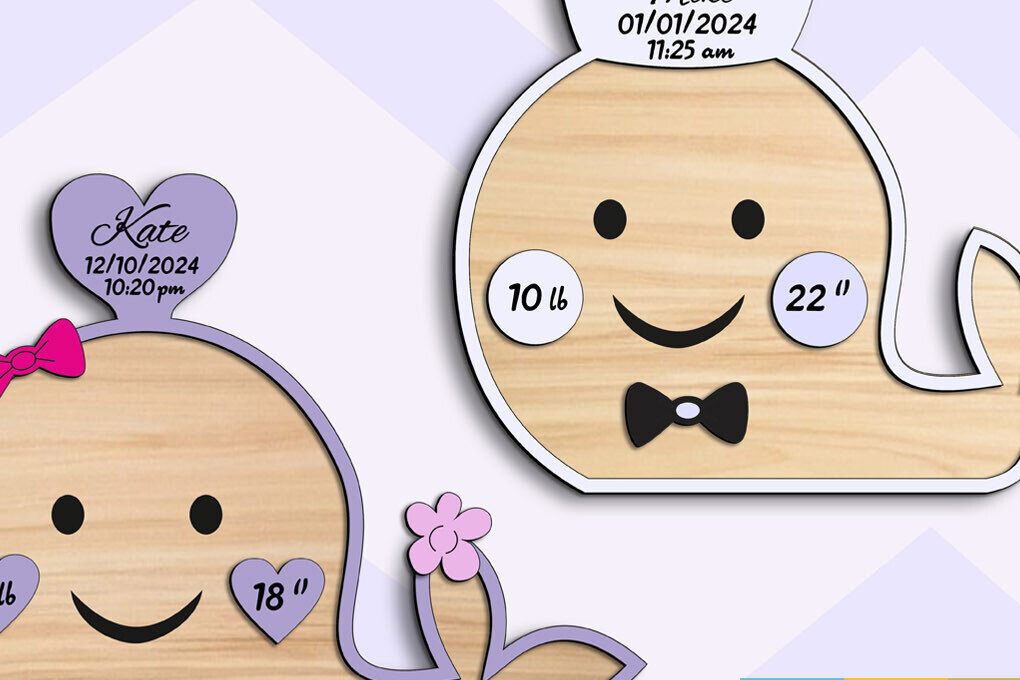 Intra απο ξύλο plywood 3mm-4mm πάχος Αγόρι κορίτσι Φάλαινα Ανακοίνωση γέννησης μωρού Δίασταση 8x8 cm INTRAFABR-103246181 - Image 2
