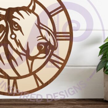 Intra απο ξύλο plywood 3mm-4mm πάχος κοπής με λέιζερ ρολόι τοίχου Brahma Bull Δίασταση 8x8 cm INTRAFABR-95380350 - Image 1