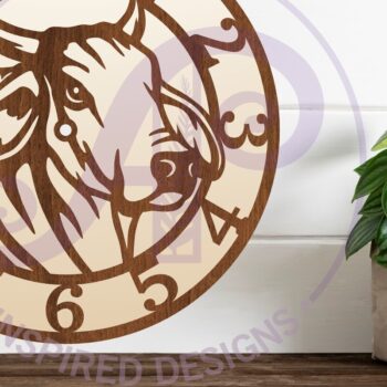 Intra απο ξύλο plywood 3mm-4mm πάχος κοπής με λέιζερ ρολόι τοίχου Brahma Bull Δίασταση 8x8 cm INTRAFABR-95380350 - Image 2