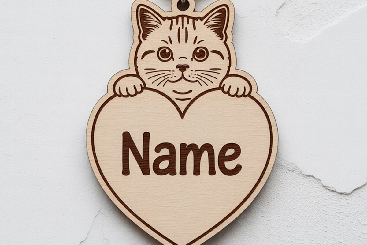 Intra απο ξύλο plywood 3mm-4mm πάχος Μπρελόκ με όνομα βρετανικής κοντότριχης γάτας Δίασταση 6x6 cm INTRAFABR-122315494