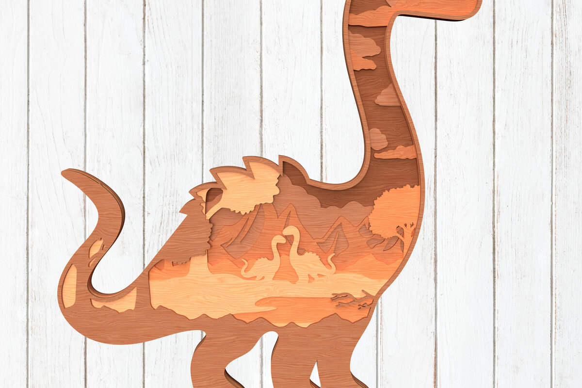 Intra απο ξύλο plywood 3mm-4mm πάχος Brontosaurus 3D Layered Art Δίασταση 8x8 cm INTRAFABR-119557453