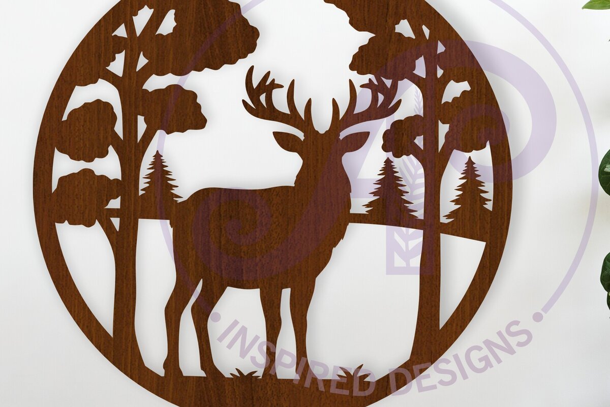 Intra απο ξύλο plywood 3mm-4mm πάχος Πινακίδα τέχνης τοίχου Buck Deer Forest, Δίασταση 10x10 cm INTRAFABR-117375832