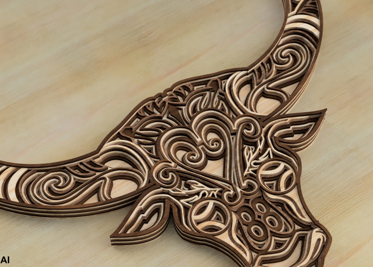 Intra απο ξύλο plywood 3mm-4mm πάχος κοπής Mandala με στρώματα Buffalo Δίασταση 400x400 cm INTRAFABR-18396369