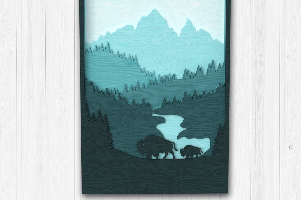 Intra απο ξύλο plywood 3mm-4mm πάχος Buffalo Layered Mountain Art Δίασταση 30x20 cm INTRAFABR-113766160