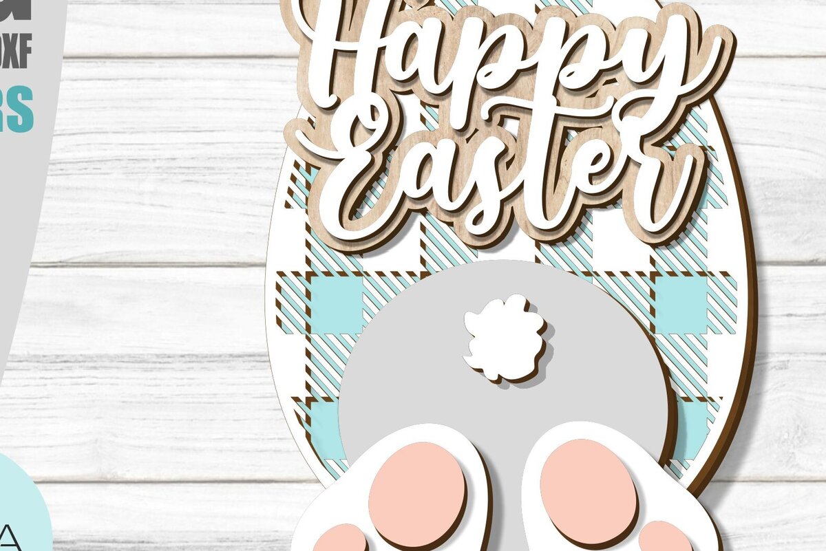 Intra απο ξύλο plywood 3mm-4mm πάχος Buffalo καρό λαγουδάκι Πασχαλινό σημάδι, λέιζερ Δίασταση 15x15 cm INTRAFABR-89145597