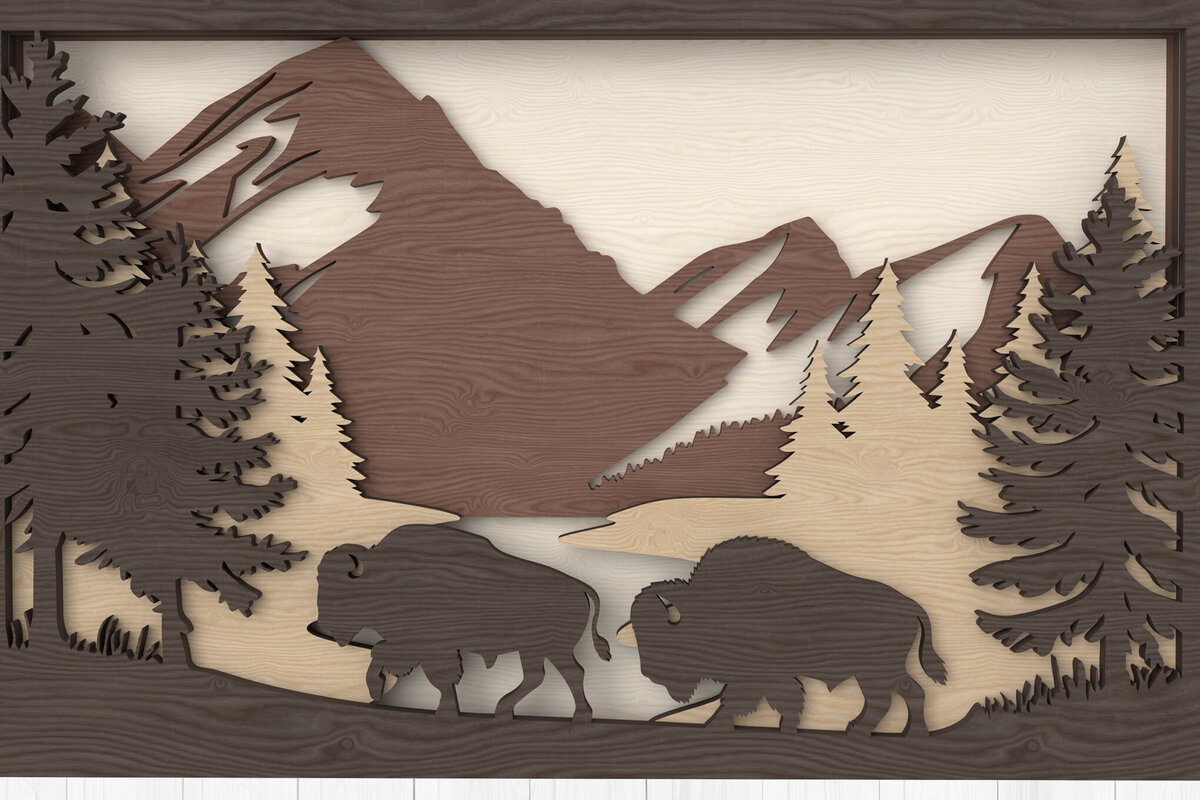 Intra απο ξύλο plywood 3mm-4mm πάχος Buffalo Wilderness Layered Wall Art Δίασταση 40x40 cm INTRAFABR-112568273