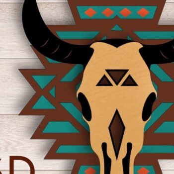 Intra απο ξύλο plywood 3mm-4mm πάχος Bull Skull Layered , ιθαγενής Αμερικανός Δίασταση 15x15 cm INTRAFABR-35450240 - Image 2