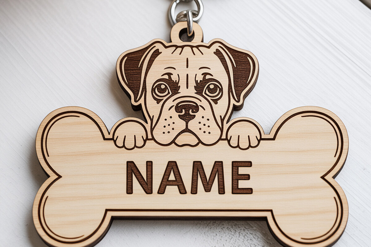 Intra απο ξύλο plywood 3mm-4mm πάχος Μπρελόκ με ετικέτα ονόματος μπουλντόγκ Δίασταση 6x6 cm INTRAFABR-121423424