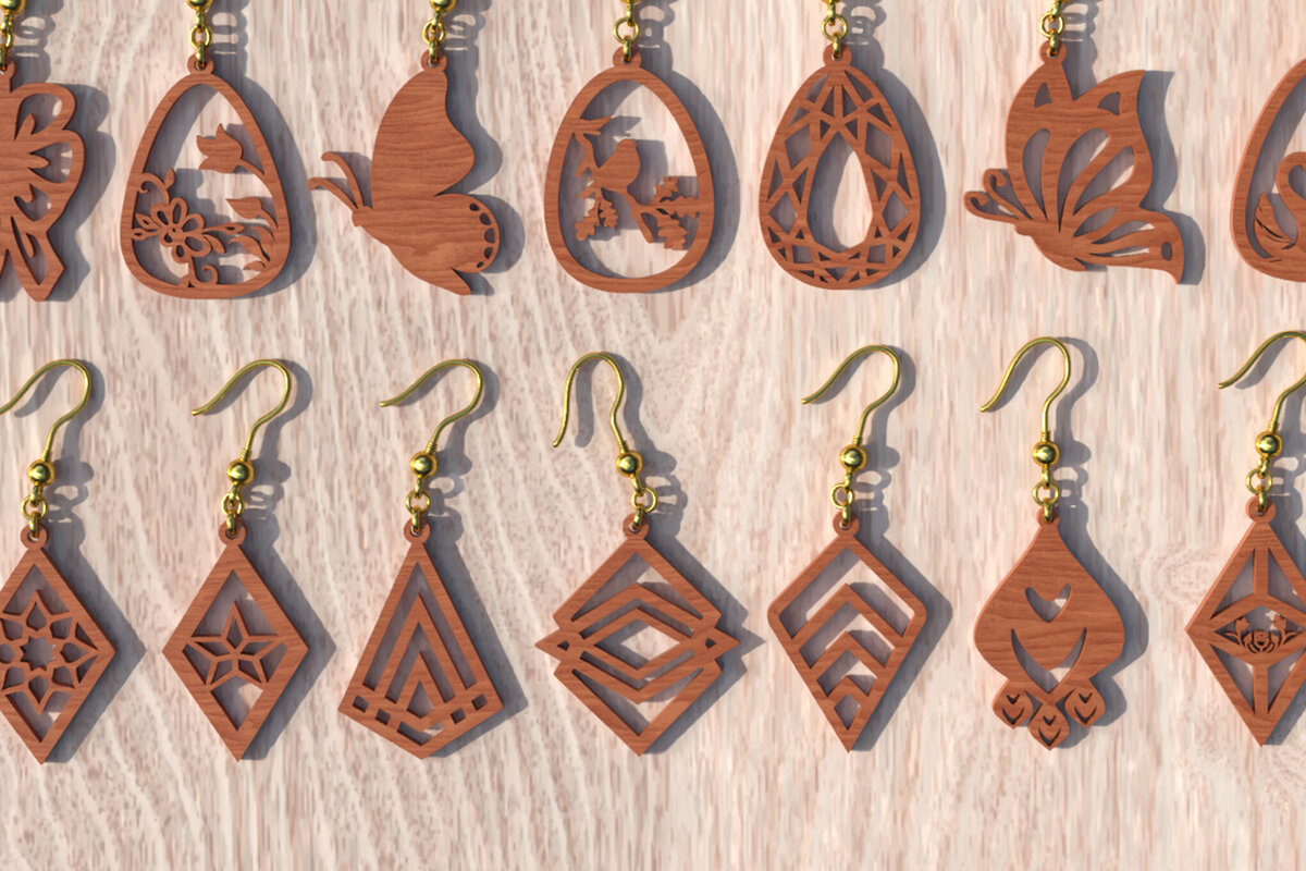 Intra απο ξύλο plywood 3mm-4mm πάχος 18 Earring , Earring Δίασταση 3x3 cm INTRAFABR-119064918 - Image 1