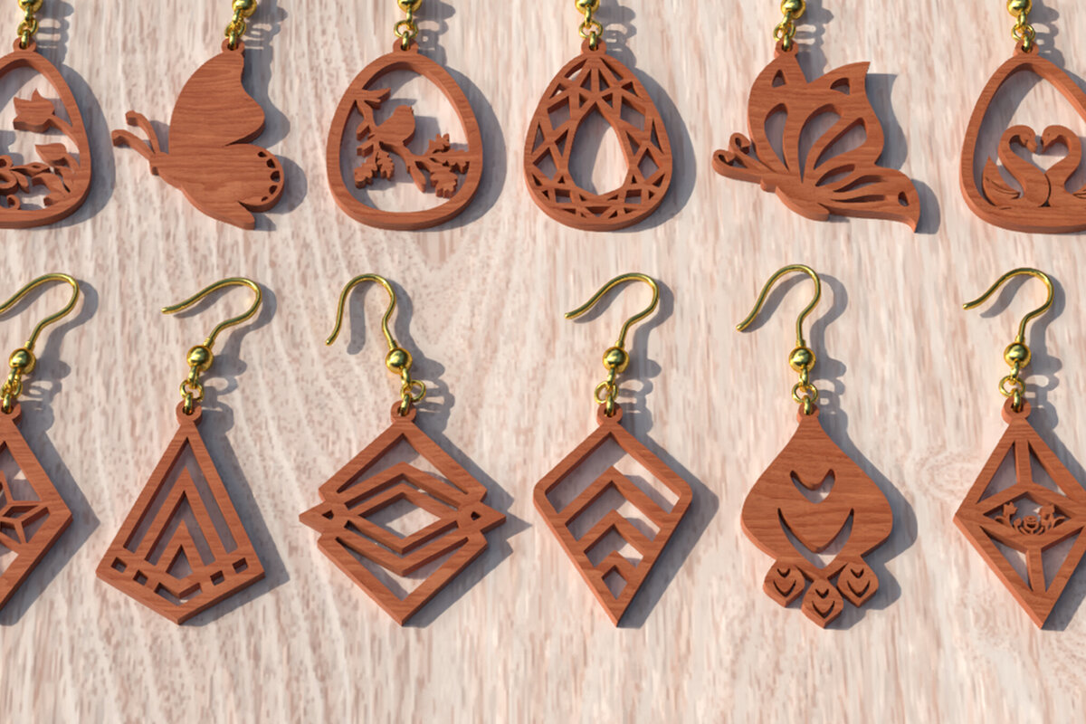 Intra απο ξύλο plywood 3mm-4mm πάχος 18 Earring , Earring Δίασταση 3x3 cm INTRAFABR-119064918 - Image 6