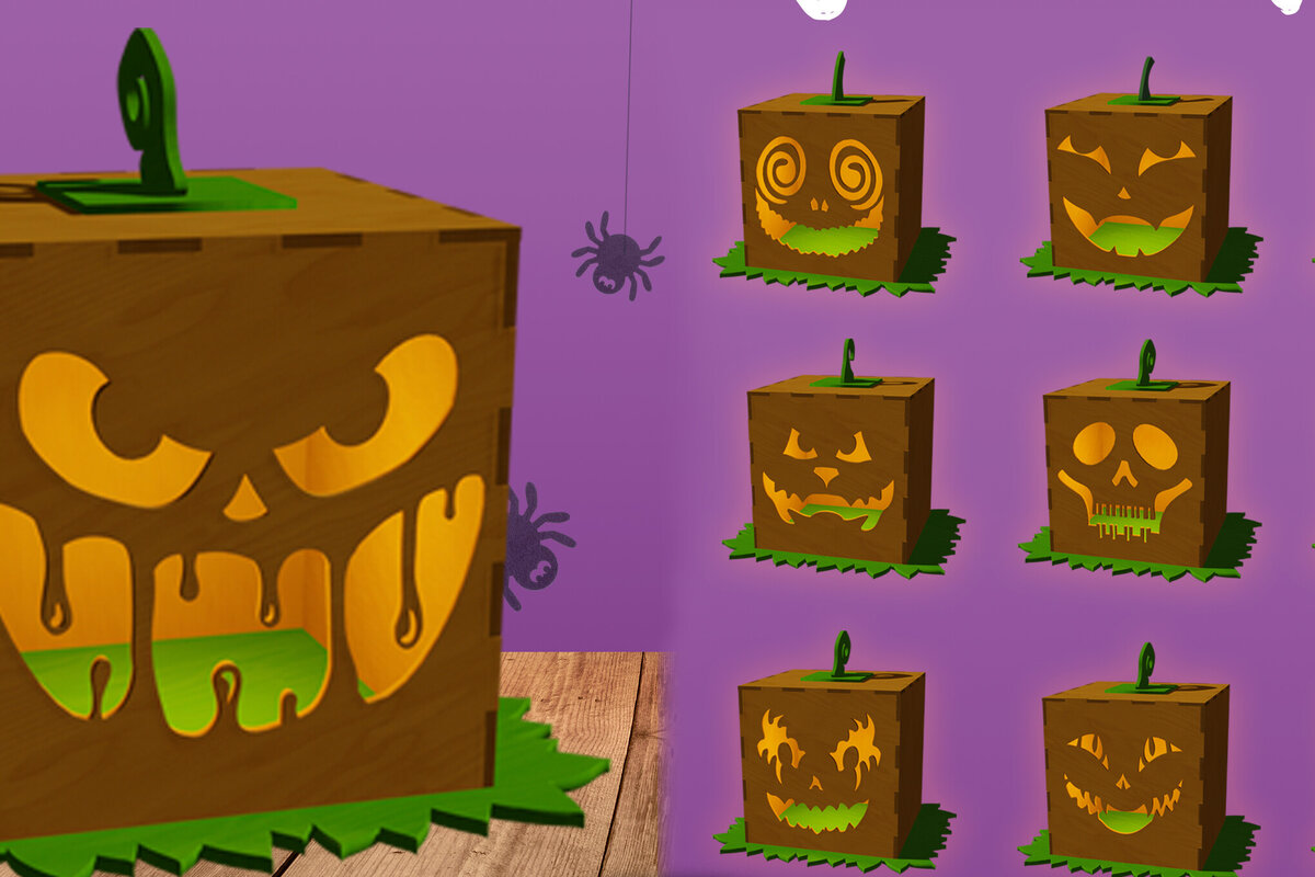 Intra απο ξύλο plywood 3mm-4mm πάχος Δέσμη τρισδιάστατη . Jack O Lantern Δίασταση 15x15 cm INTRAFABR-78570365 - Image 1