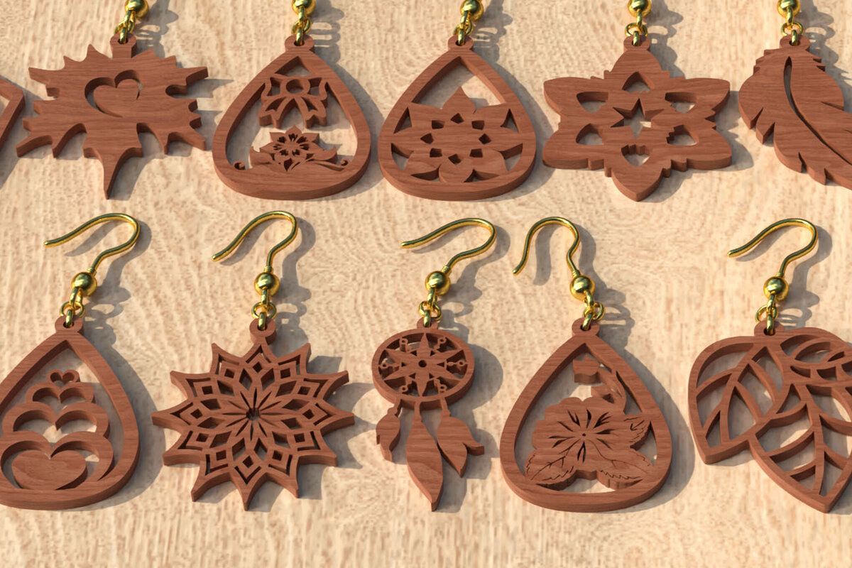 Intra απο ξύλο plywood 3mm-4mm πάχος Σκουλαρίκι 12 Styles Glowforge Δίασταση 3x3 cm INTRAFABR-119064778