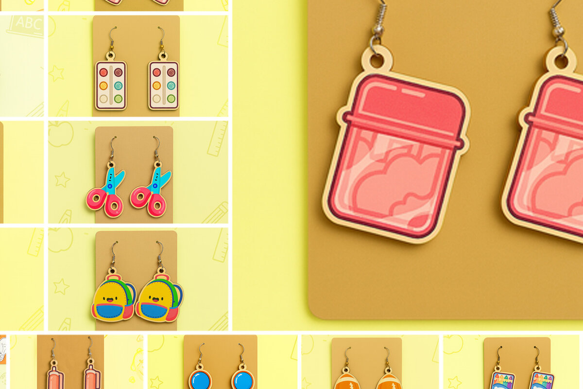 Intra απο ξύλο plywood 3mm-4mm πάχος Σκουλαρίκια - Back to School Δίασταση 2x2 cm INTRAFABR-124974663