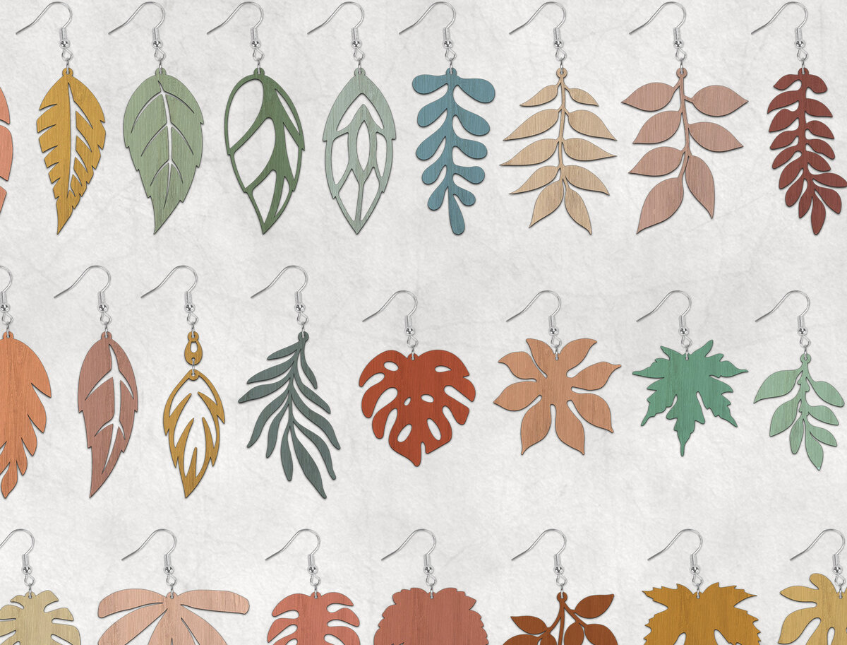 Intra απο ξύλο plywood 3mm-4mm πάχος Σκουλαρίκια Boho με φύλλα Δίασταση 4x4 cm INTRAFABR-28076459