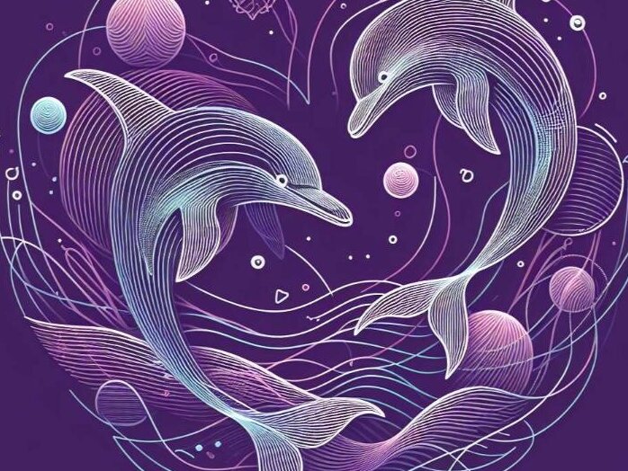 Intra απο ξύλο plywood 3mm-4mm πάχος Δέσμη των δελφινιών αγάπης στη βαθιά θάλασσα Δίασταση 8x8 cm INTRAFABR-98022235