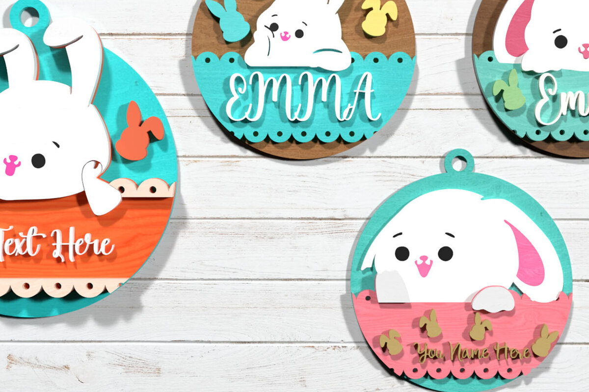 Intra απο ξύλο plywood 3mm-4mm πάχος Δέσμη εξατομικευμένες Πασχαλινές πινακίδες λαγουδάκι Δίασταση 8x8 cm INTRAFABR-116589441