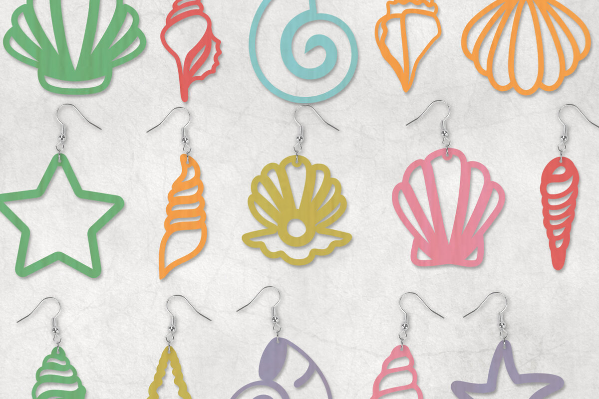 Intra απο ξύλο plywood 3mm-4mm πάχος σκουλαρίκια με κοχύλια θάλασσας Δίασταση 4x4 cm INTRAFABR-29361252