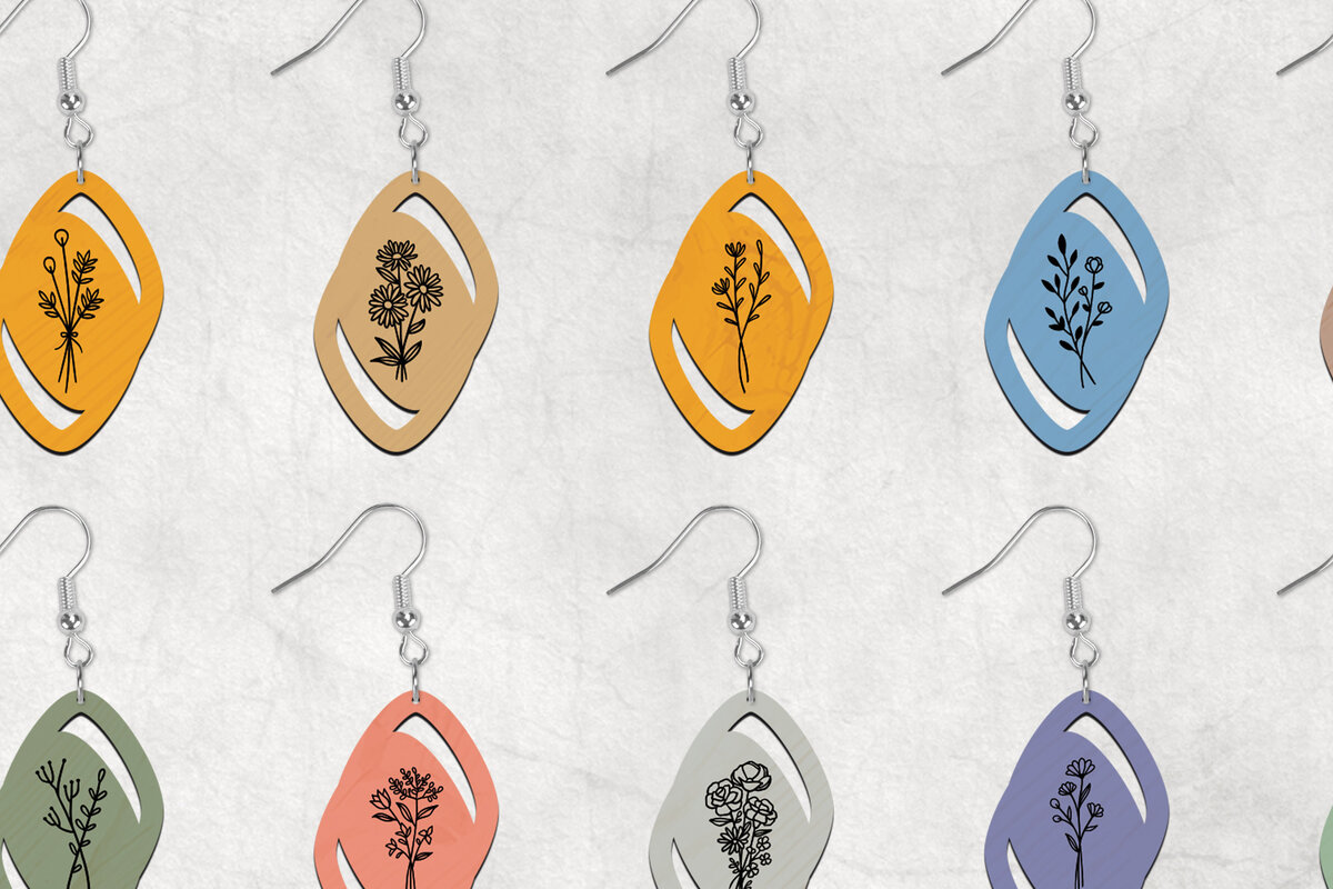 Intra απο ξύλο plywood 3mm-4mm πάχος Σκουλαρίκια Boho Wild Flower Δίασταση 2x2 cm INTRAFABR-28641128