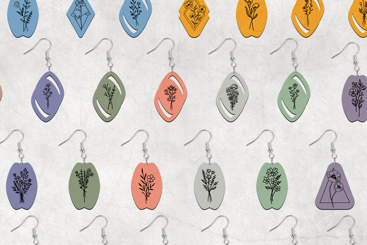 Intra απο ξύλο plywood 3mm-4mm πάχος σκουλαρίκια Boho Wild Flowers Δίασταση 2x2 cm INTRAFABR-28641899