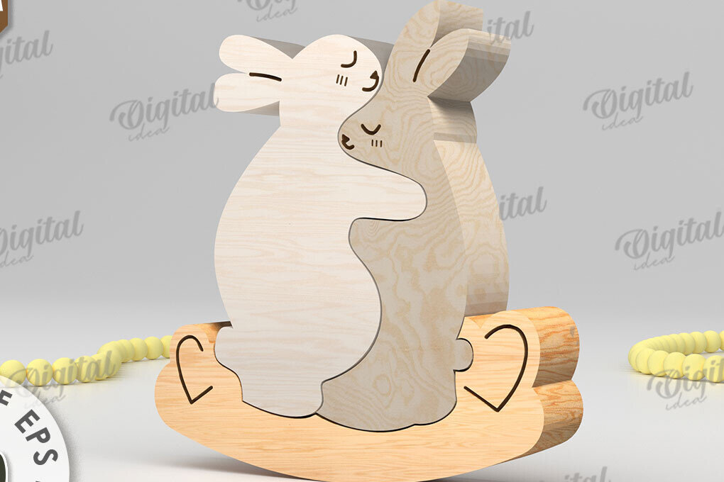 Intra απο ξύλο plywood 3mm-4mm πάχος Bunnies Puzzle . Οικογένεια Ζώων Δίασταση 6x6 cm INTRAFABR-108580495