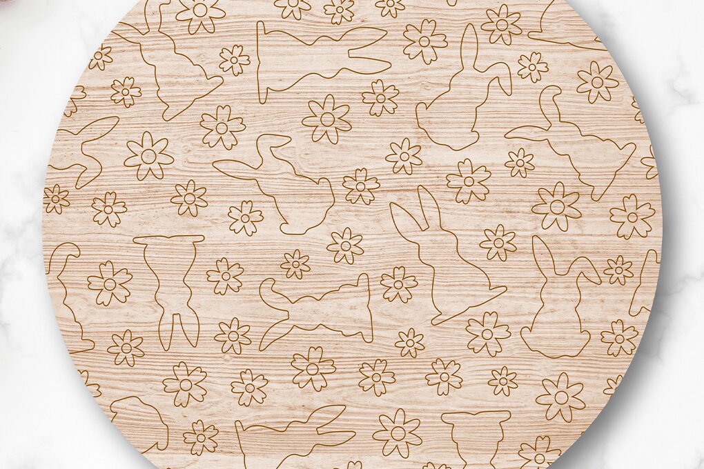 Intra απο ξύλο plywood 3mm-4mm πάχος Μοτίβο βαθμολογίας λέιζερ Bunny and Flowers Δίασταση 9x9 cm INTRAFABR-117300465