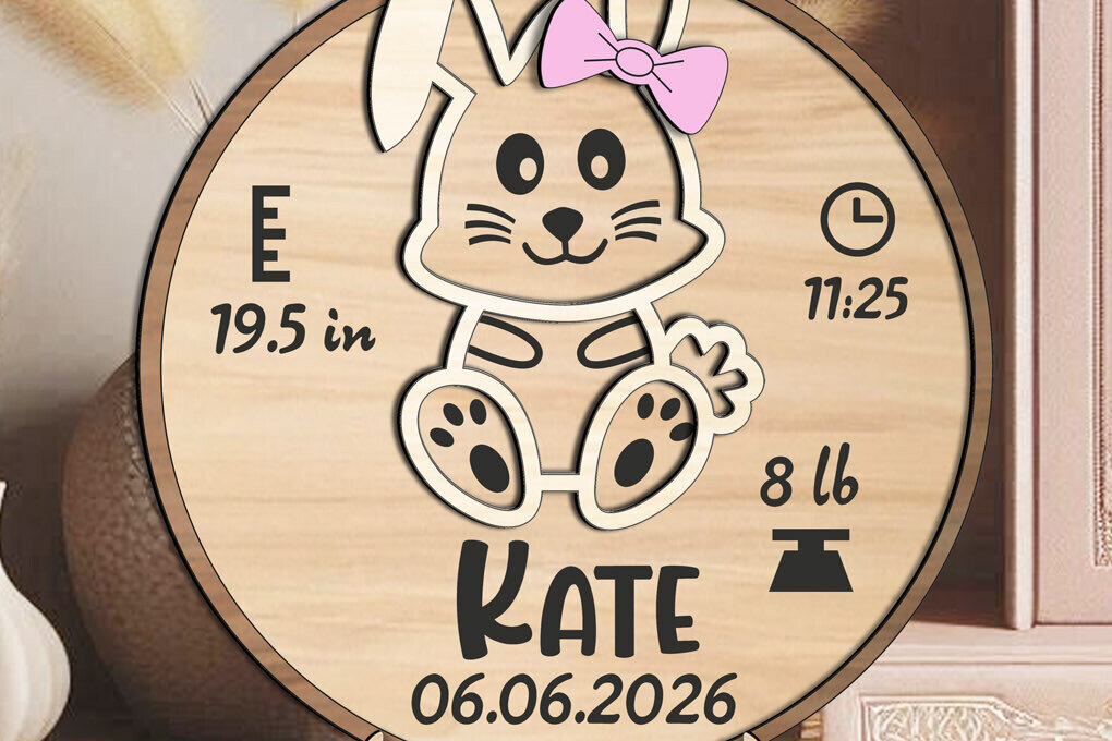 Intra απο ξύλο plywood 3mm-4mm πάχος Ανακοίνωση Bunny Baby Round Board Δίασταση 15x15 cm INTRAFABR-117378563 - Image 1