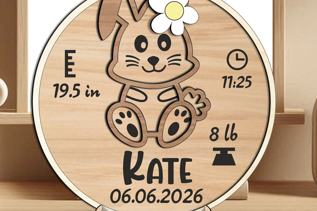 Intra απο ξύλο plywood 3mm-4mm πάχος Ανακοίνωση Bunny Baby Round Board Δίασταση 15x15 cm INTRAFABR-117378563 - Image 3