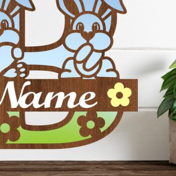 Intra απο ξύλο plywood 3mm-4mm πάχος Κουνελάκι κεφαλαίο μονόγραμμα Γράμμα B Δίασταση 30x20 cm INTRAFABR-72791834 - Image 1