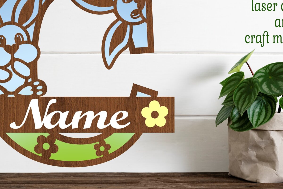 Intra απο ξύλο plywood 3mm-4mm πάχος Κουνελάκι κεφαλαίο μονόγραμμα Γράμμα C Δίασταση 30x20 cm INTRAFABR-72791847